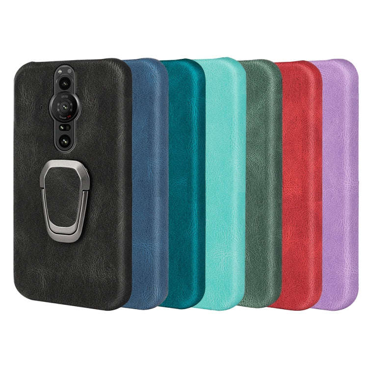 For Sony Xperia Pro-I Ring Holder PU Phone Case(Dark Green)