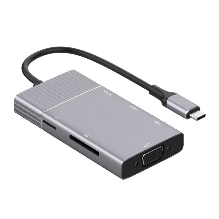8 in 1 Type-C to HDMI + Type-C + USB x 2 + VGA + SD + TF + 3.5mm HUB Adapter