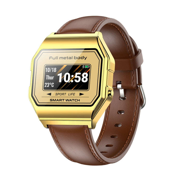 KW18 IP67 0.96 inch Leather Watchband Color Screen Smart Watch(Gold)