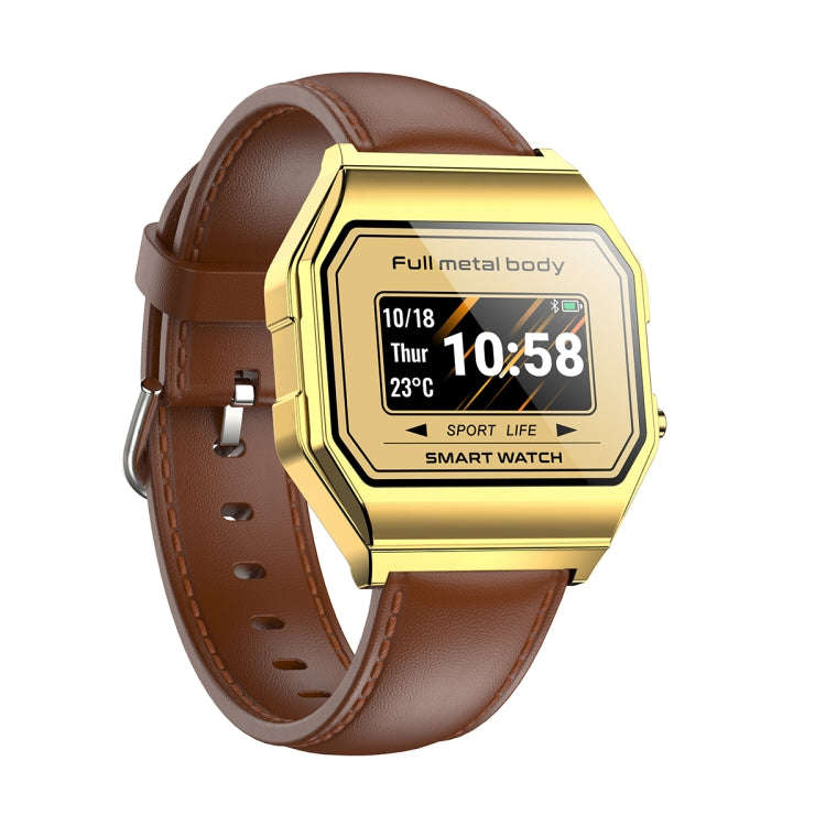 KW18 IP67 0.96 inch Leather Watchband Color Screen Smart Watch(Gold)