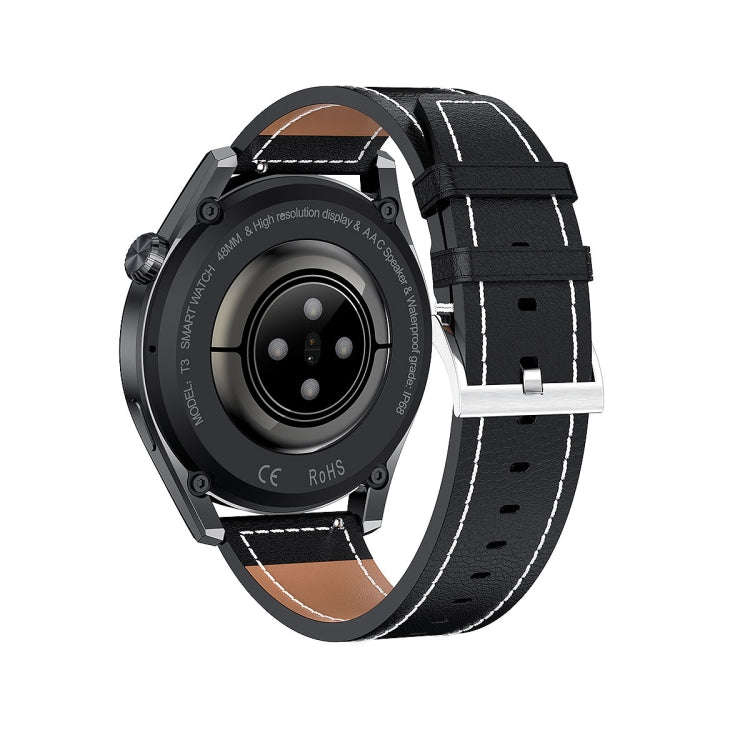 T3 IP68 1.36 inch Leather Watchband Color Screen Smart Watch(Black)