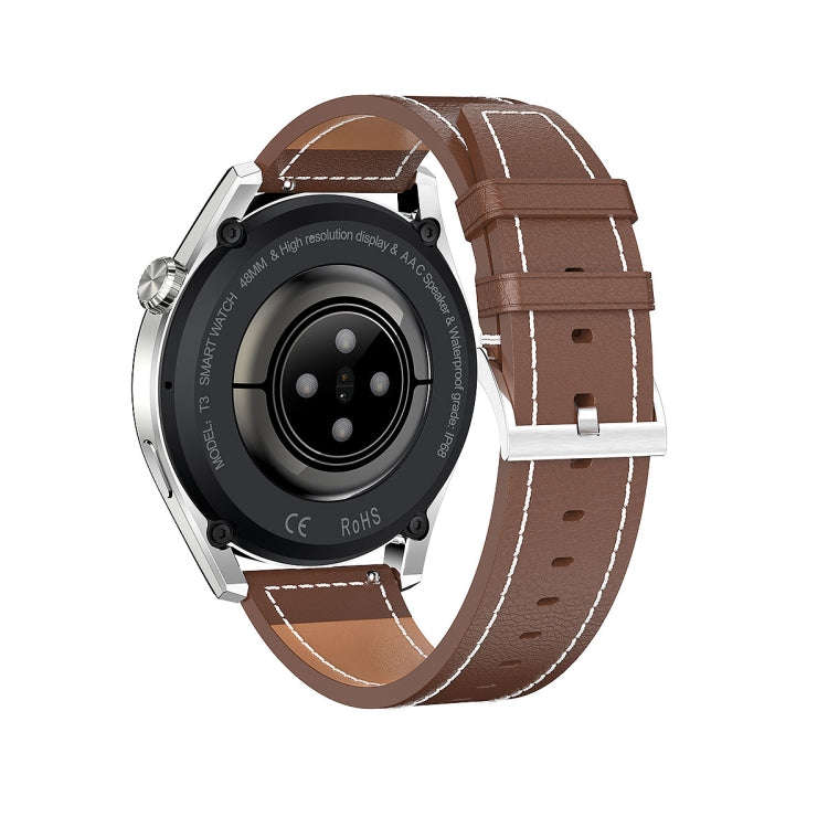 T3 IP68 1.36 inch Leather Watchband Color Screen Smart Watch(Brown)