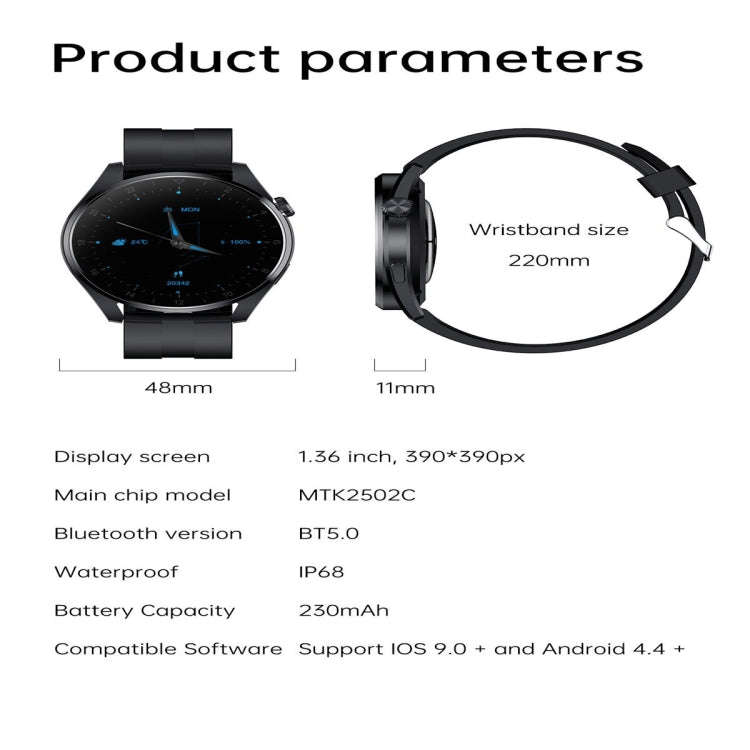 T3 IP68 1.36 inch Silicone Watchband Color Screen Smart Watch(Black)