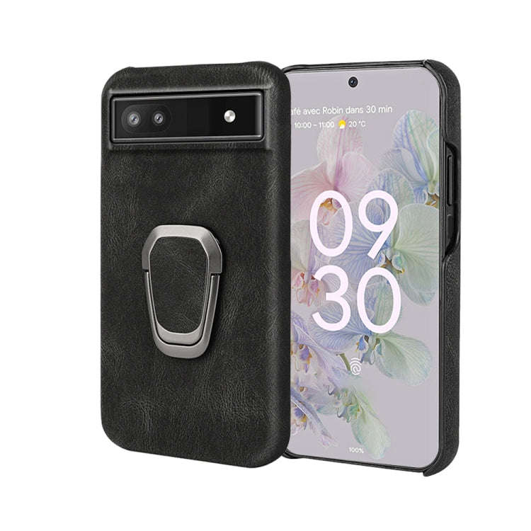 For Google Pixel 6a Ring Holder PU Phone Case(Black)