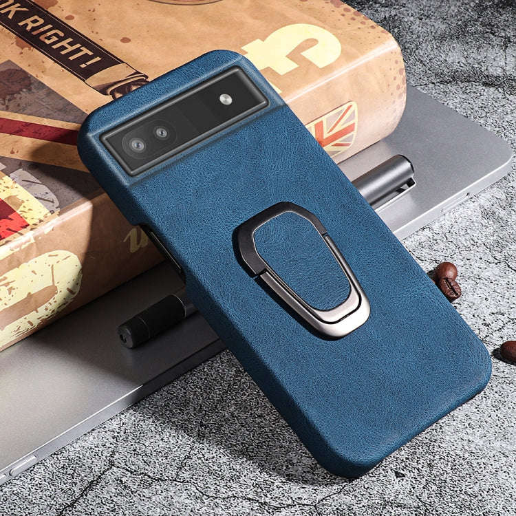 For Google Pixel 6a Ring Holder PU Phone Case(Blue)