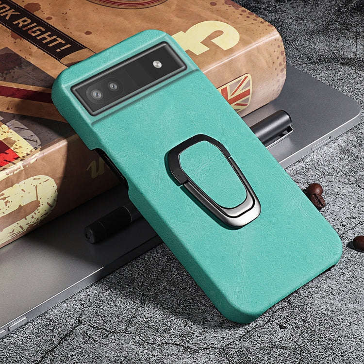 For Google Pixel 6a Ring Holder PU Phone Case(Mint Green)