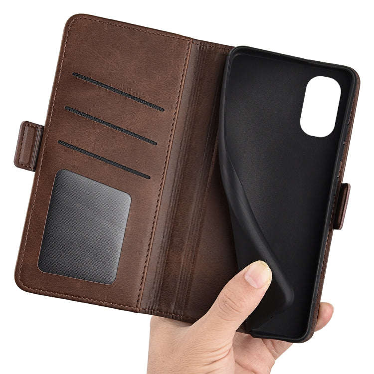 For Motorola Moto G51 5G Dual-side Magnetic Buckle Leather Phone Case(Brown)