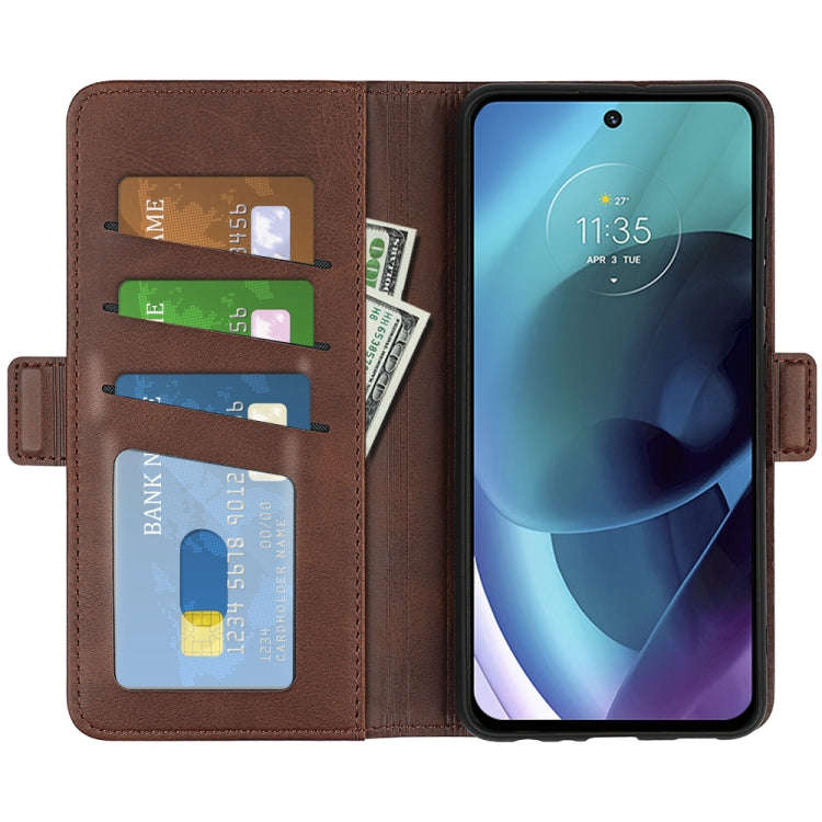 For Motorola Moto G51 5G Dual-side Magnetic Buckle Leather Phone Case(Brown)