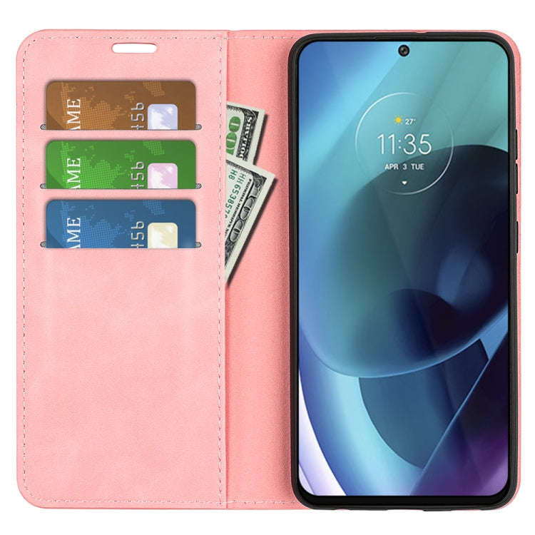 For Motorola Moto G71 5G Retro-skin Magnetic Suction Leather Phone Case(Pink)