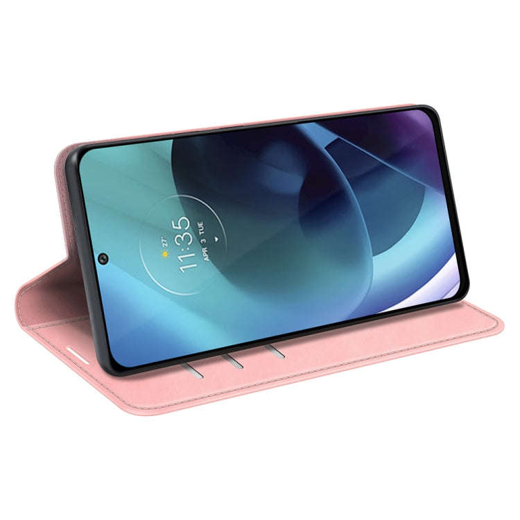 For Motorola Moto G71 5G Retro-skin Magnetic Suction Leather Phone Case(Pink)
