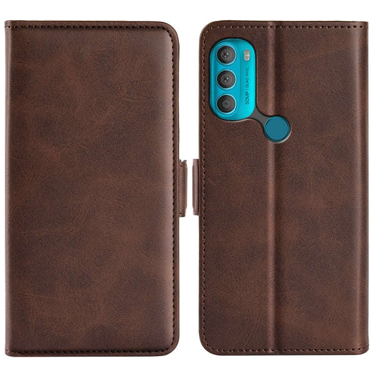 For Motorola Moto G71 5G Dual-side Magnetic Buckle Leather Phone Case(Brown)