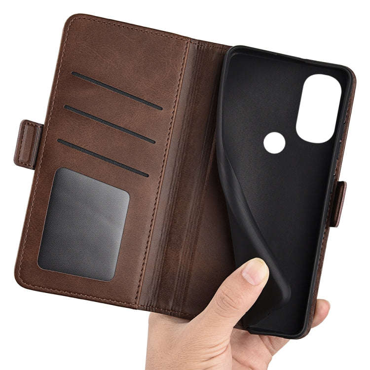 For Motorola Moto G71 5G Dual-side Magnetic Buckle Leather Phone Case(Brown)