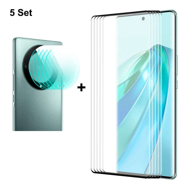 For Honor X9A / Magic5 Lite 5pcs ENKAY 3D Hot Bending Edge Glue Tempered Glass Full Film with Len...