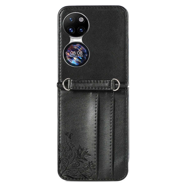For Huawei  P50 Pocket Diagonal Embossed Card Folding Phone Case(Black)