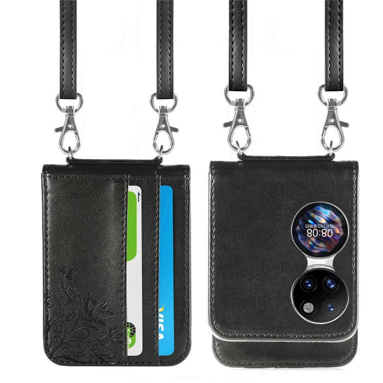 For Huawei  P50 Pocket Diagonal Embossed Card Folding Phone Case(Black)