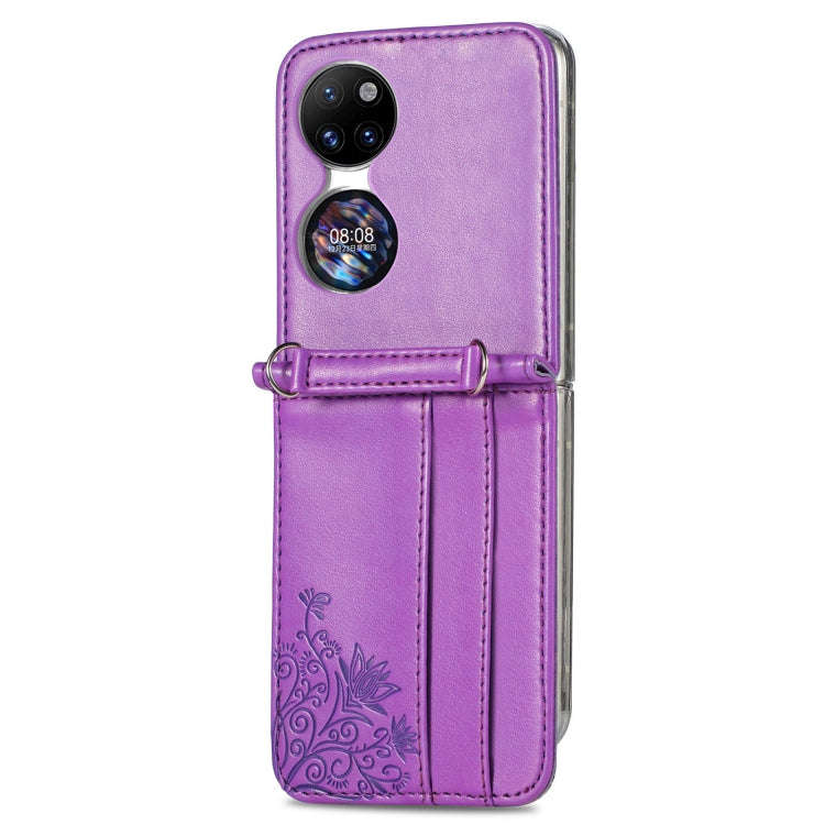 For Huawei  P50 Pocket Diagonal Embossed Card Folding Phone Case(Purple)