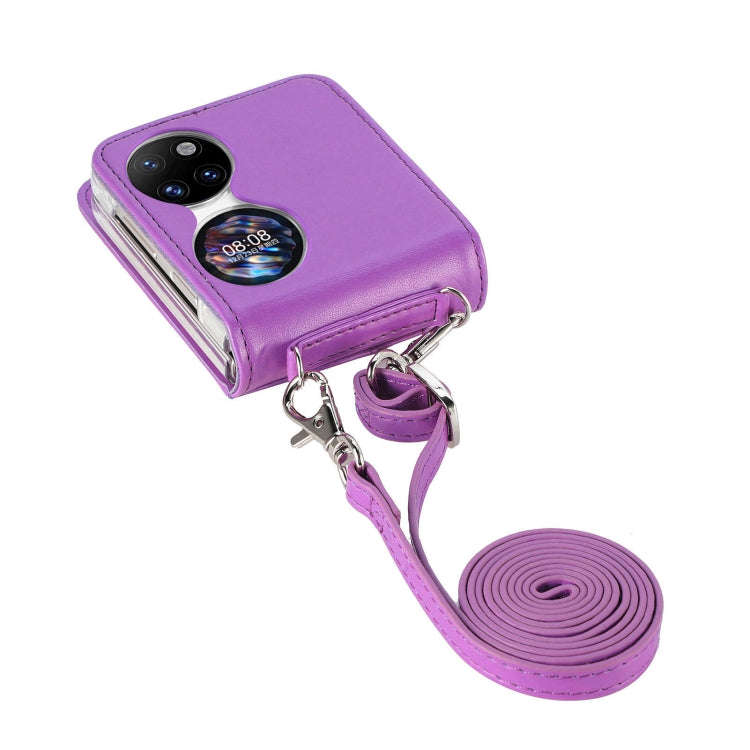 For Huawei  P50 Pocket Diagonal Embossed Card Folding Phone Case(Purple)