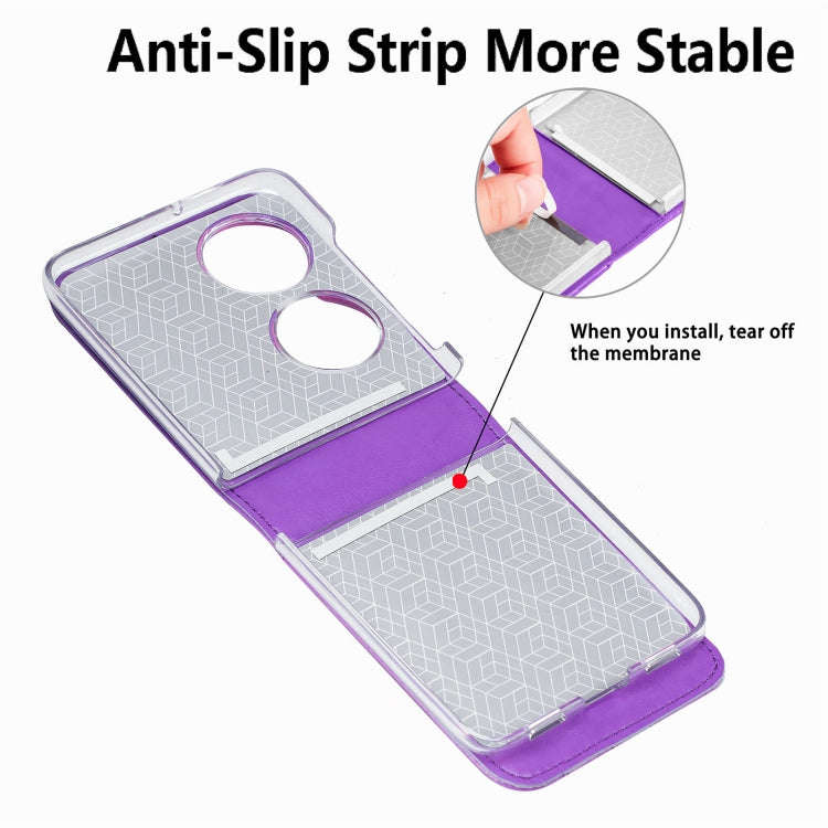 For Huawei  P50 Pocket Diagonal Embossed Card Folding Phone Case(Purple)