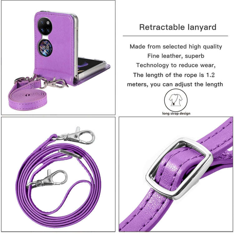 For Huawei  P50 Pocket Diagonal Embossed Card Folding Phone Case(Purple)