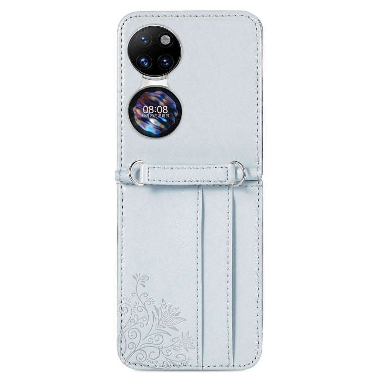 For Huawei  P50 Pocket Diagonal Embossed Card Folding Phone Case(Silver)