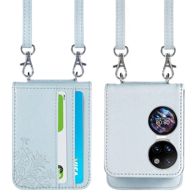 For Huawei  P50 Pocket Diagonal Embossed Card Folding Phone Case(Silver)