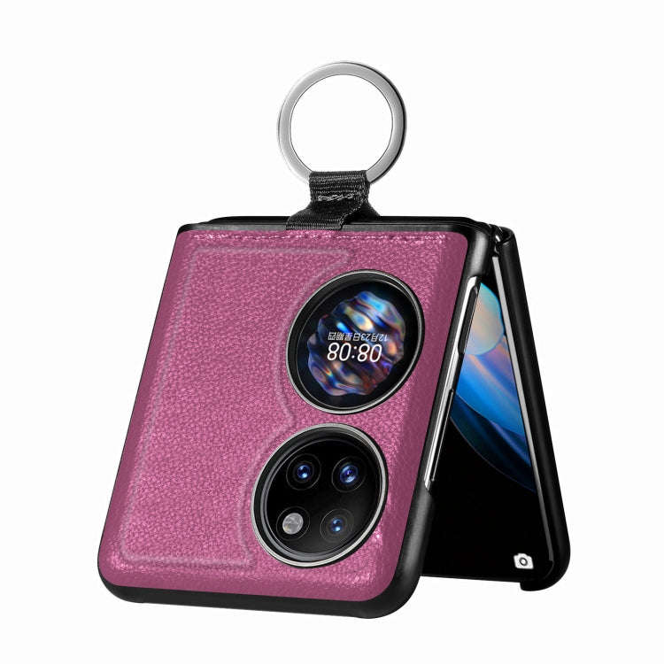 For Huawei P50 Pocket Litchi Pattern Ring Buckle Folding Phone Case(Purple)