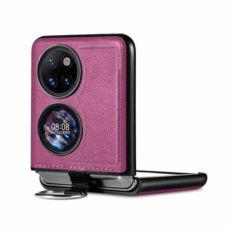 For Huawei P50 Pocket Litchi Pattern Ring Buckle Folding Phone Case(Purple)