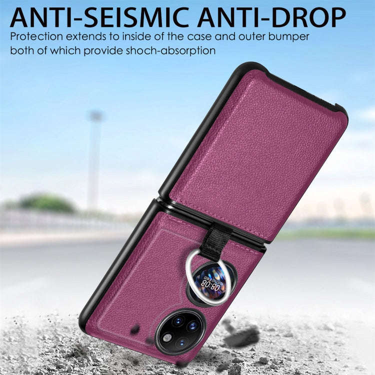 For Huawei P50 Pocket Litchi Pattern Ring Buckle Folding Phone Case(Purple)