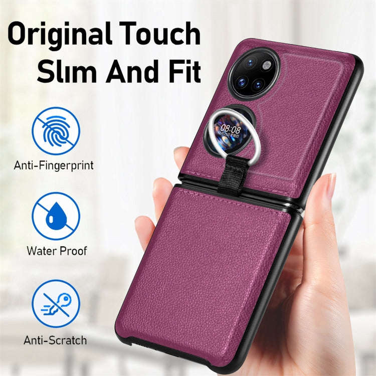For Huawei P50 Pocket Litchi Pattern Ring Buckle Folding Phone Case(Purple)