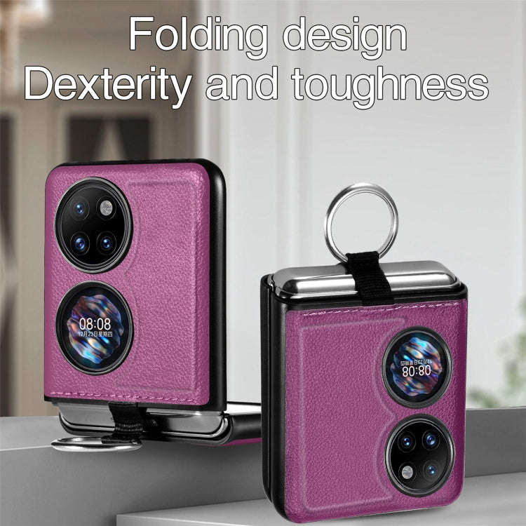 For Huawei P50 Pocket Litchi Pattern Ring Buckle Folding Phone Case(Purple)