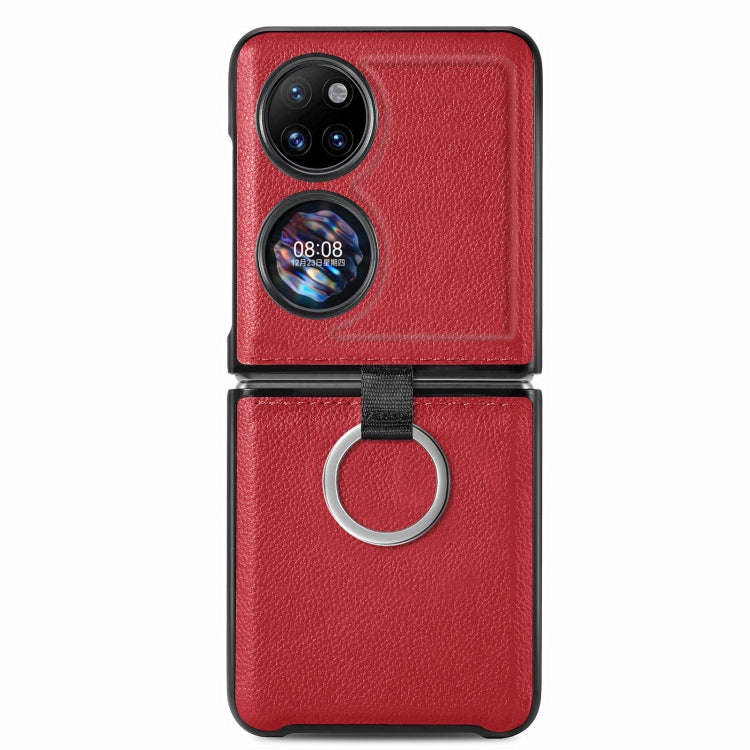 For Huawei P50 Pocket Litchi Pattern Ring Buckle Folding Phone Case(Red)