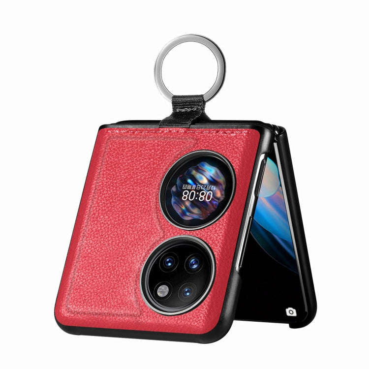 For Huawei P50 Pocket Litchi Pattern Ring Buckle Folding Phone Case(Red)