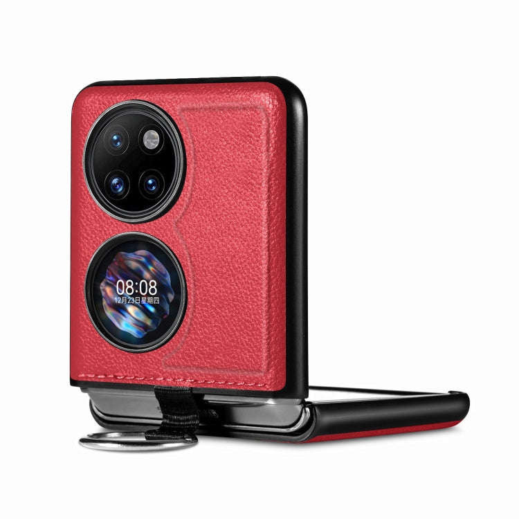 For Huawei P50 Pocket Litchi Pattern Ring Buckle Folding Phone Case(Red)