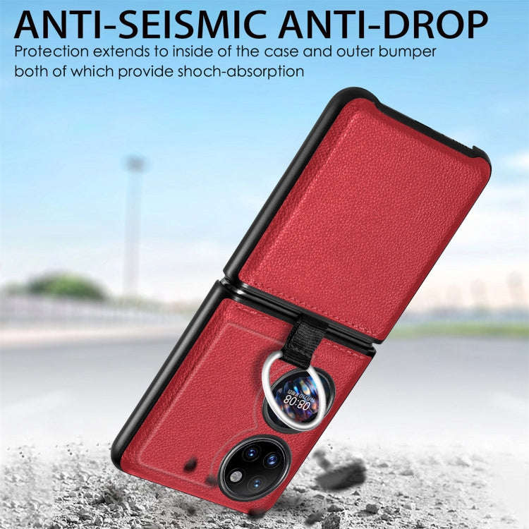 For Huawei P50 Pocket Litchi Pattern Ring Buckle Folding Phone Case(Red)