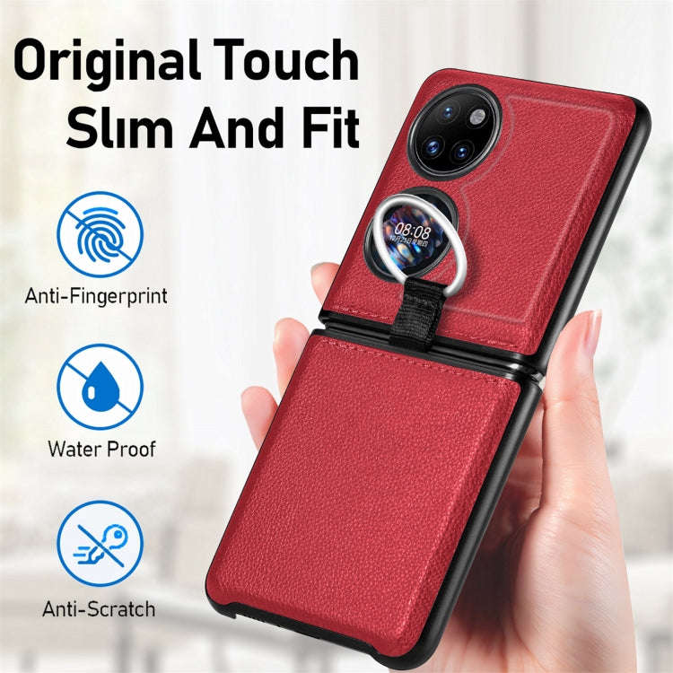 For Huawei P50 Pocket Litchi Pattern Ring Buckle Folding Phone Case(Red)