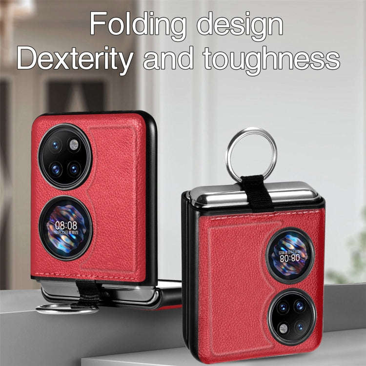 For Huawei P50 Pocket Litchi Pattern Ring Buckle Folding Phone Case(Red)