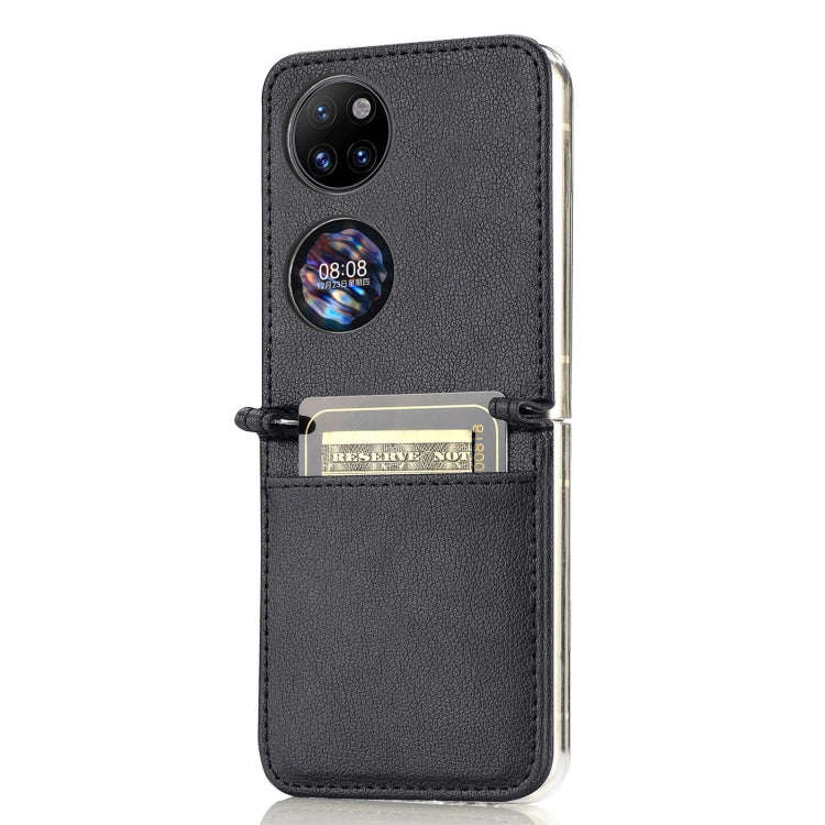 For Huawei P50 Pocket Litchi Pattern Card Folding Phone Case(Black)