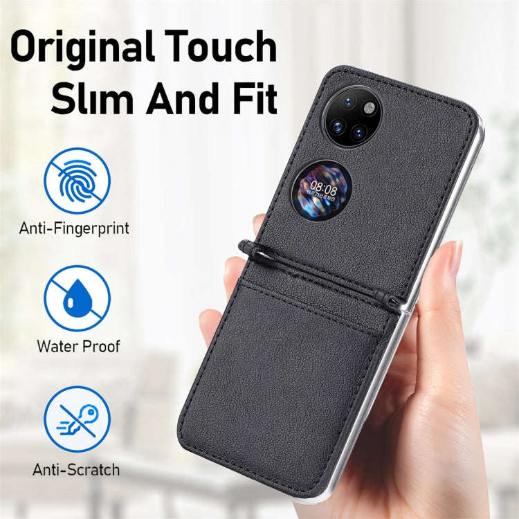 For Huawei P50 Pocket Litchi Pattern Card Folding Phone Case(Black)