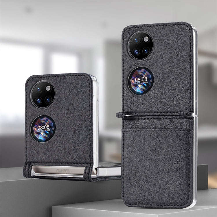 For Huawei P50 Pocket Litchi Pattern Card Folding Phone Case(Black)