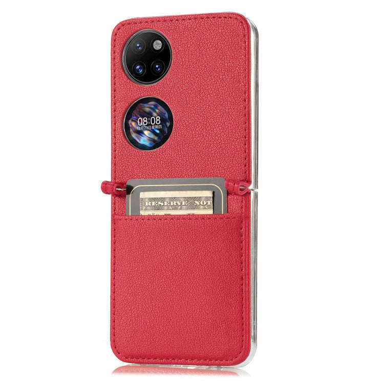 For Huawei P50 Pocket Litchi Pattern Card Folding Phone Case(Red)