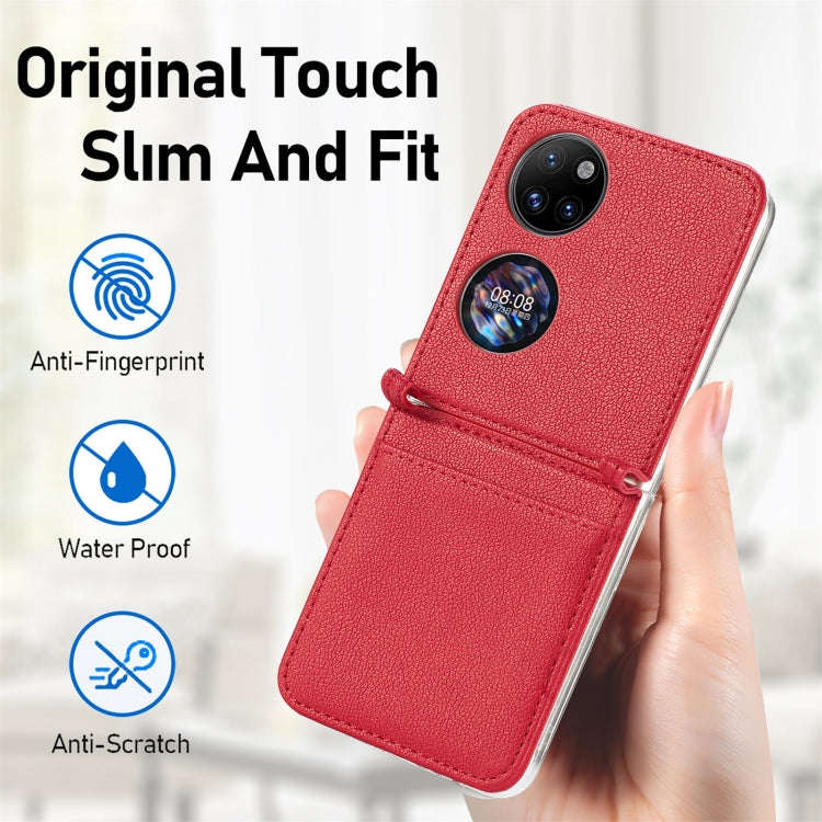 For Huawei P50 Pocket Litchi Pattern Card Folding Phone Case(Red)