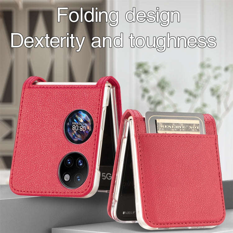 For Huawei P50 Pocket Litchi Pattern Card Folding Phone Case(Red)