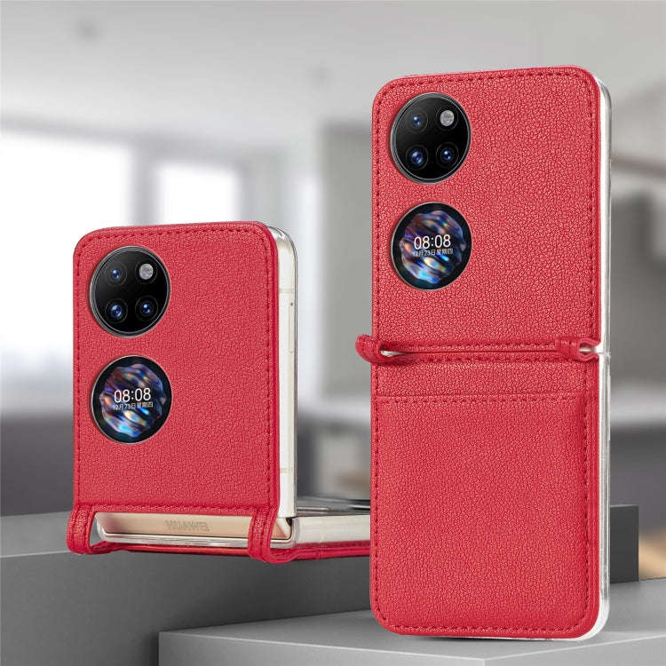 For Huawei P50 Pocket Litchi Pattern Card Folding Phone Case(Red)