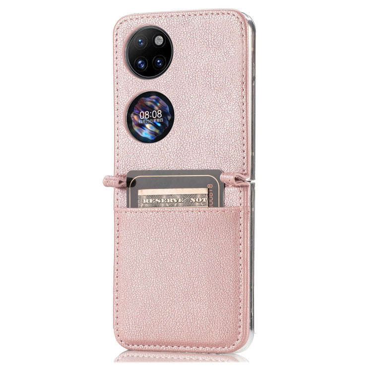 For Huawei P50 Pocket Litchi Pattern Card Folding Phone Case(Pink)