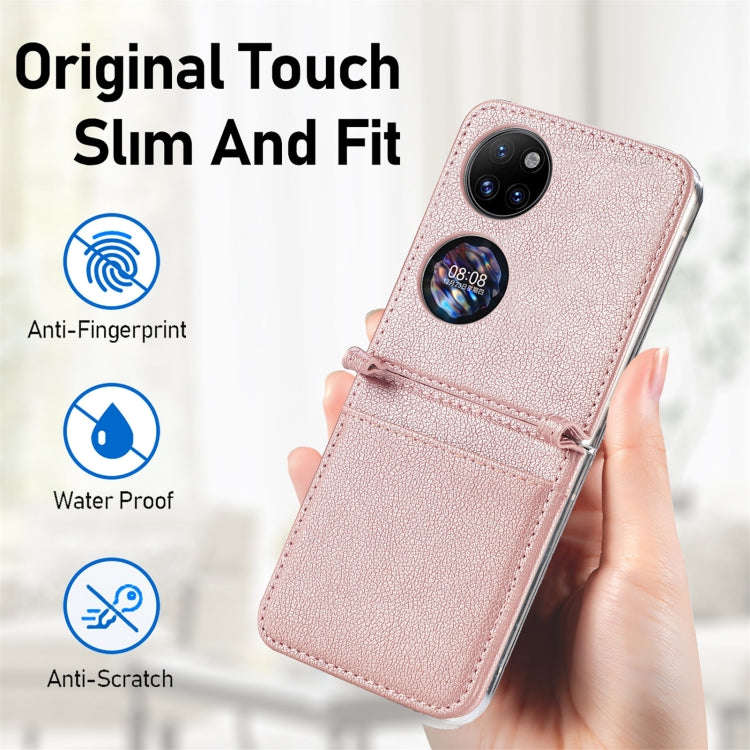 For Huawei P50 Pocket Litchi Pattern Card Folding Phone Case(Pink)