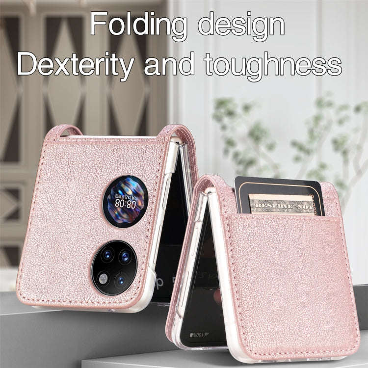 For Huawei P50 Pocket Litchi Pattern Card Folding Phone Case(Pink)