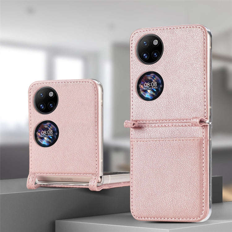 For Huawei P50 Pocket Litchi Pattern Card Folding Phone Case(Pink)