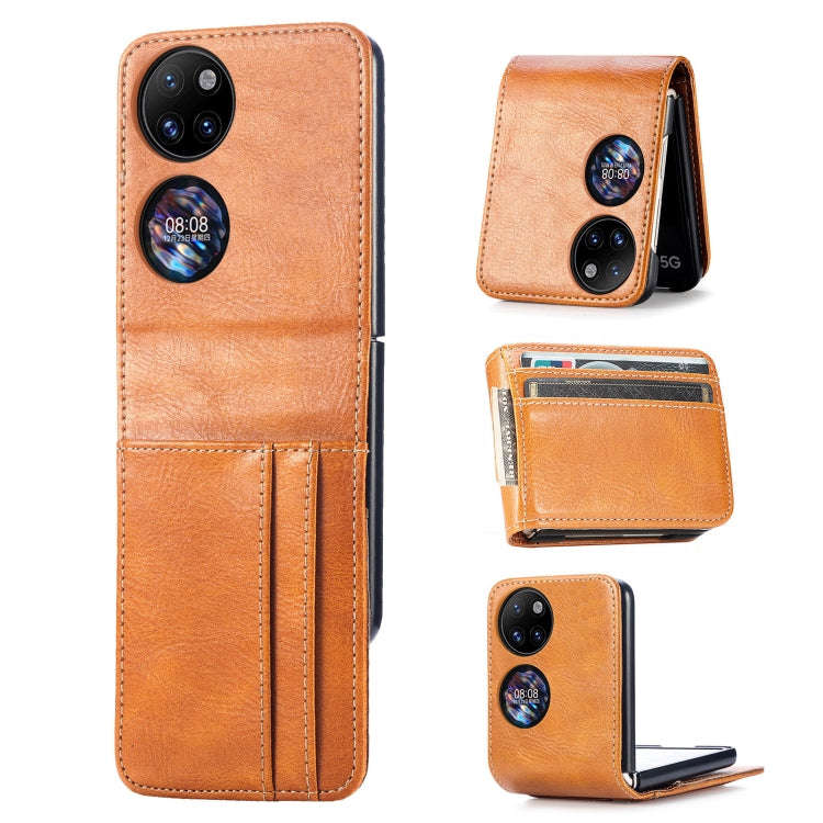 For Huawei P50 Pocket Wallet Card Folding Phone Case(Yellow)