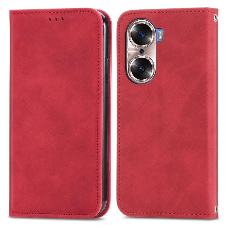 For  Honor 60 Retro Skin Feel Magnetic Horizontal Flip Leather Phone Case(Red)
