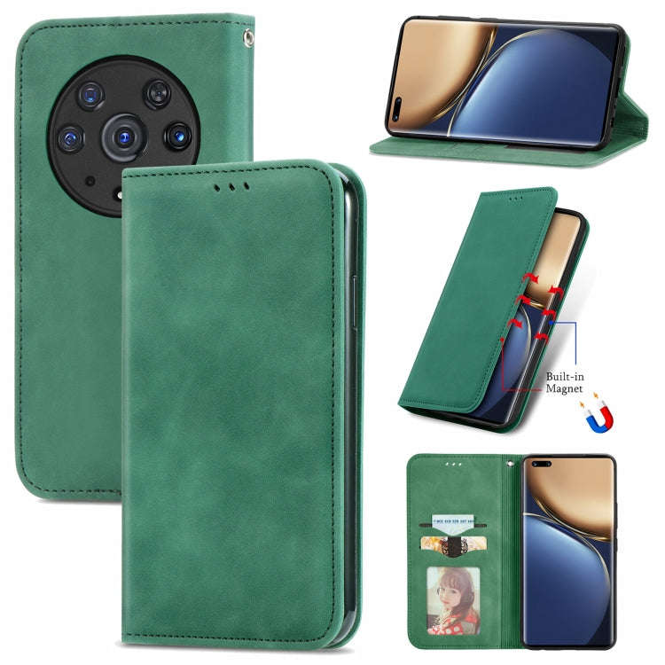 For Honor Magic3 Pro Retro Skin Feel Magnetic Horizontal Flip Leather Phone Case(Green)